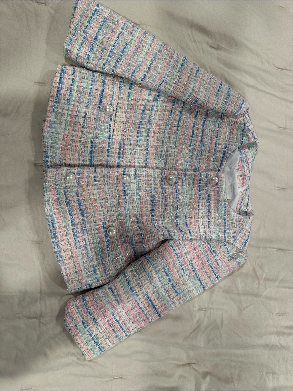 Janie and Jack Pastel Tweed Coat in Pink, Blue, Mint and Cream